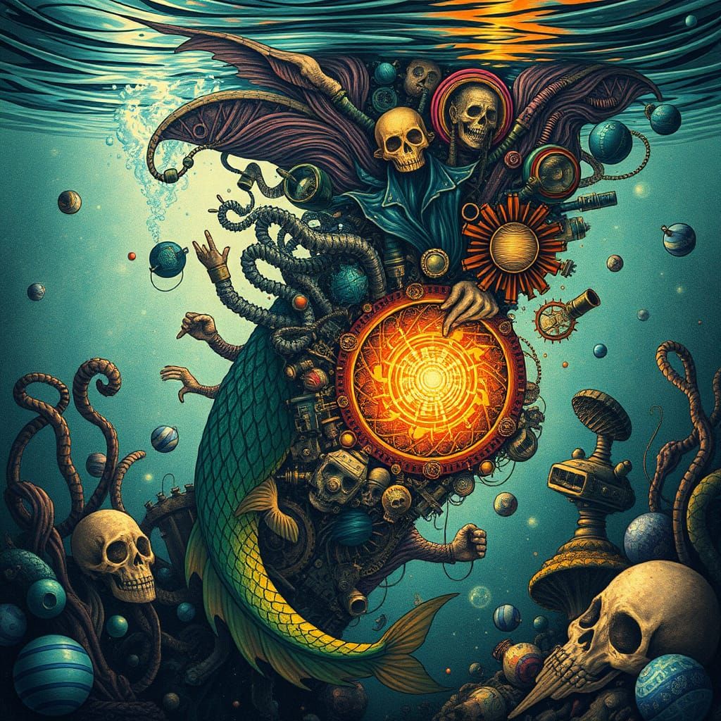 Steampunk Mermaid in a Toxic Underwater Vortex