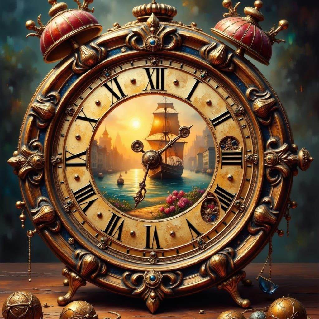 Ornate Clock Face Reveals Picturesque Seascape