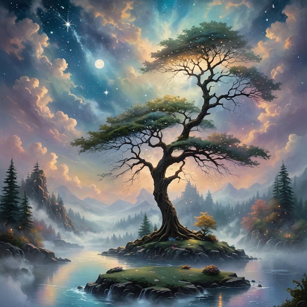 Ethereal Fantasy Island in Dreamy Impressionist Style