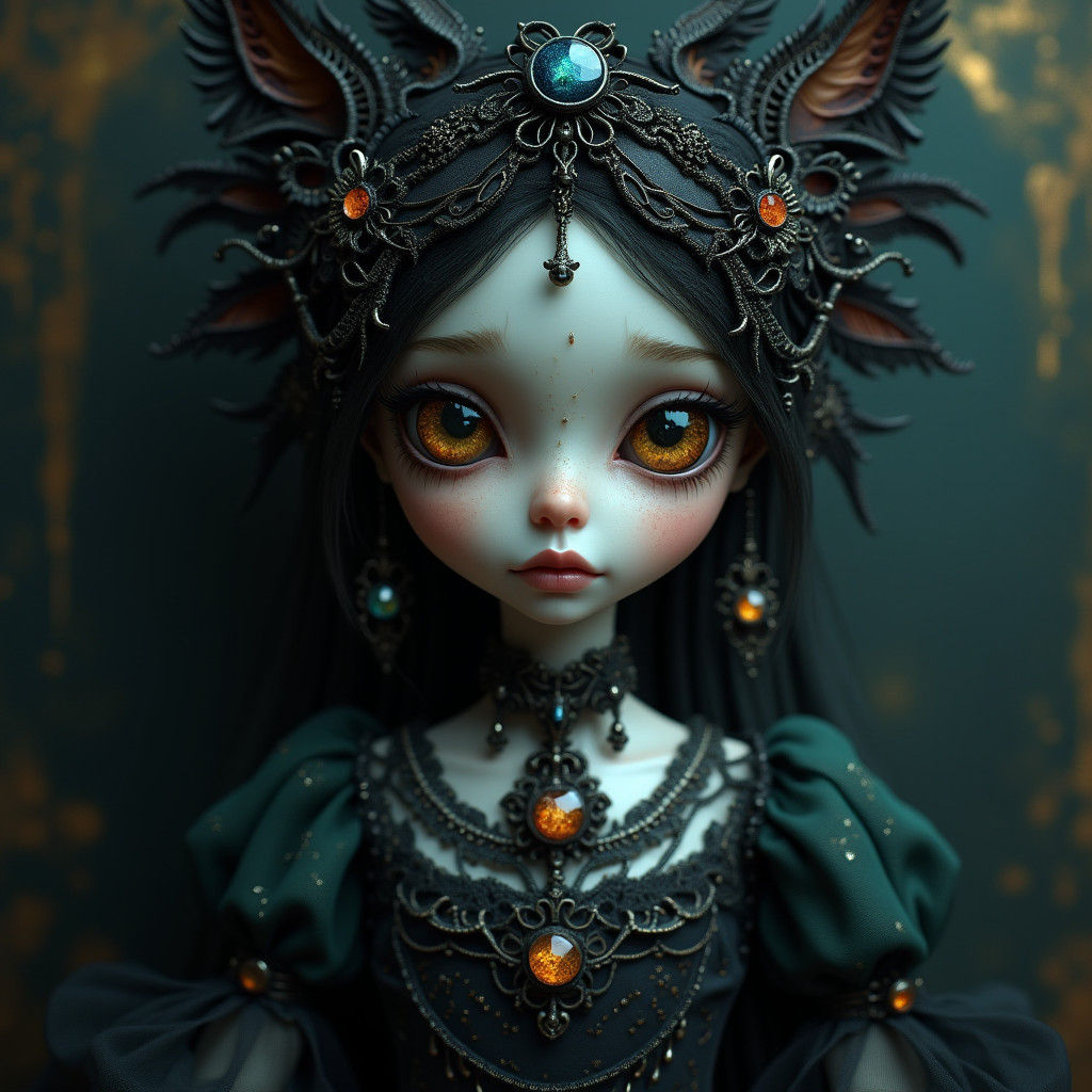 Gothic Porcelain Doll with Jewel-Toned Colors