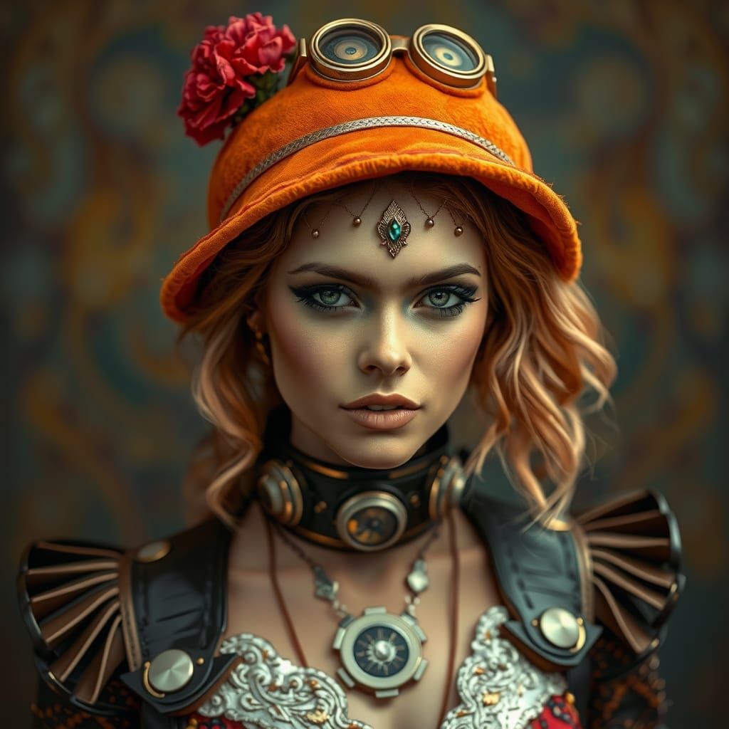 Eartha Kitt Steampunk Portrait in Surrealist Style