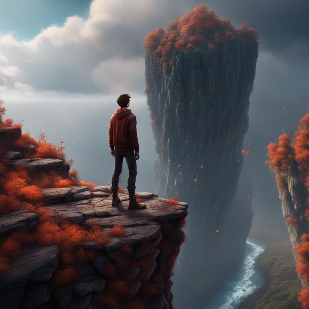 Gen Z Cliff Fall: Detailed Matte Painting