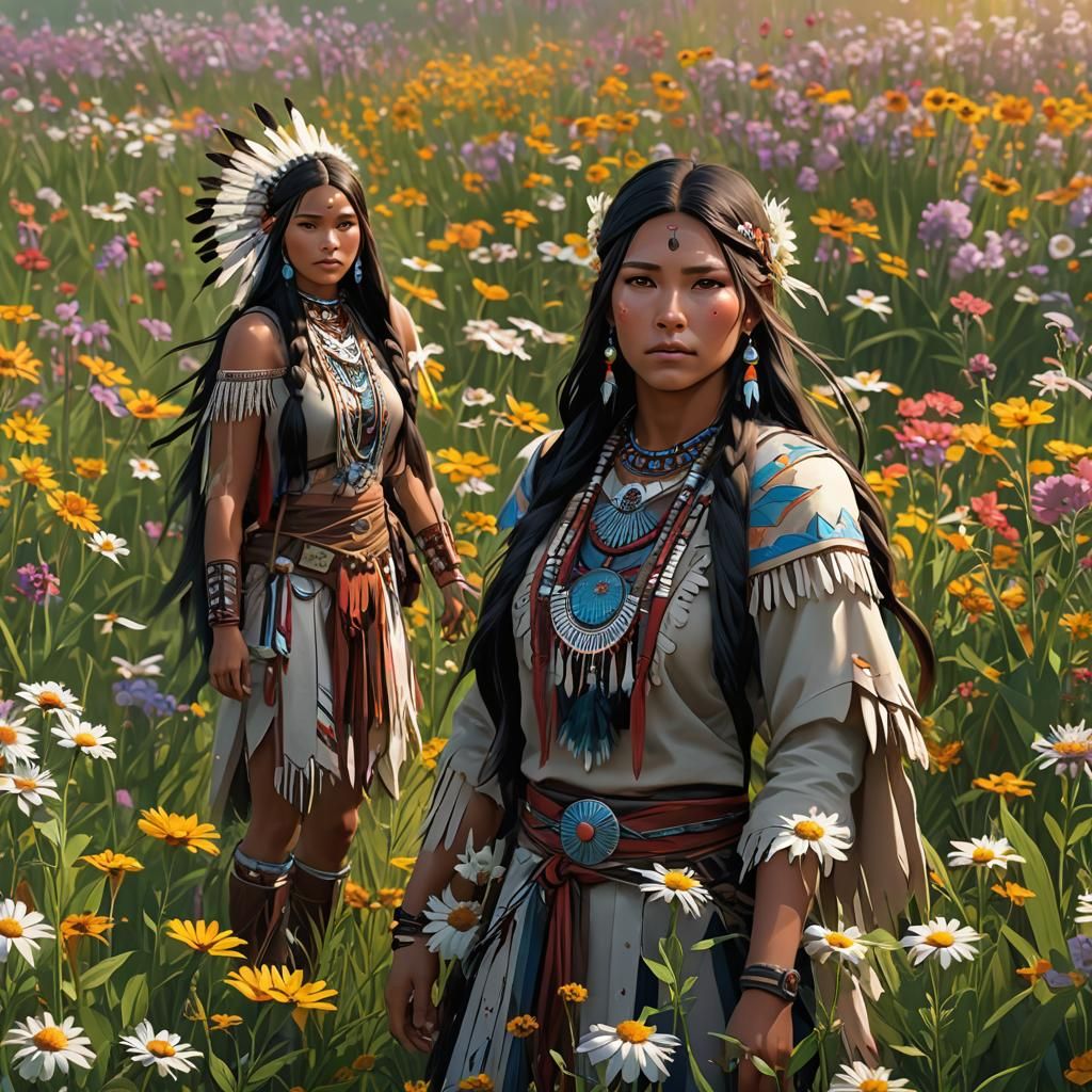 Native American Women in Anime Art Style