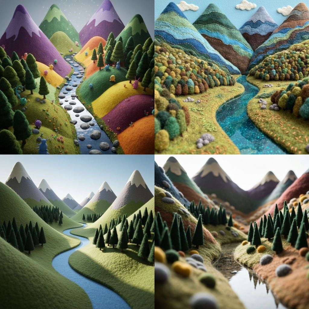 Felt Mountain Valley Landscape: A Whimsical Scene
