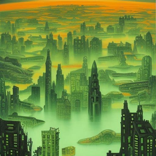 Sludgy Green Mold City: Digital Pop Art