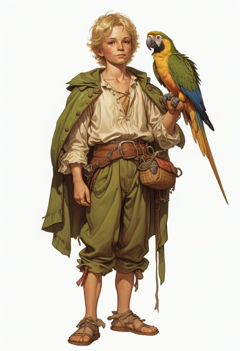 Cabin Boy and Parrot in Early 18th Century Style
