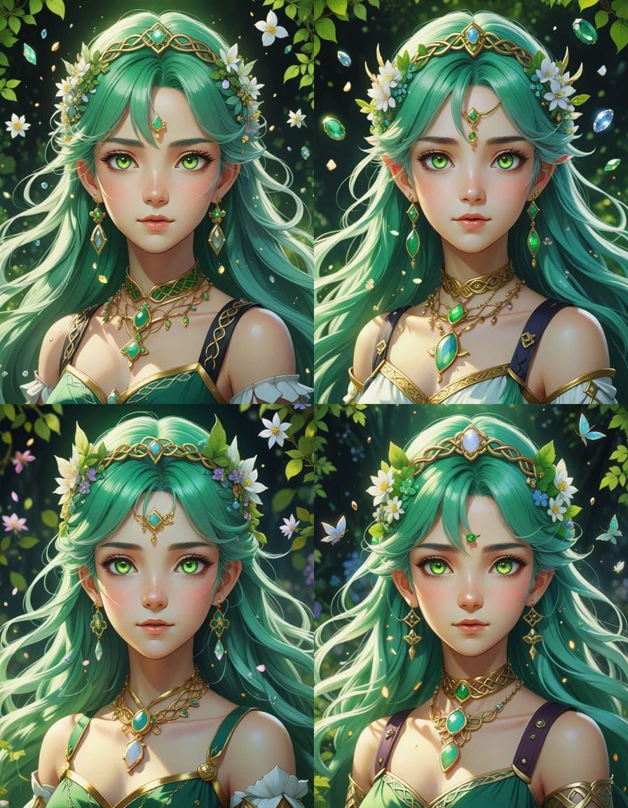 Fairy Princess in Opal and Floral Splendor, in Cel-Shaded An...