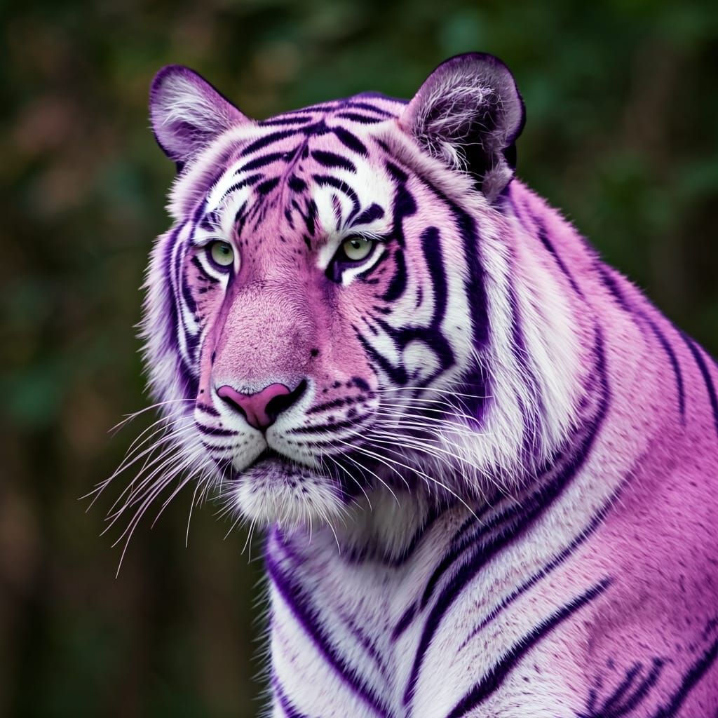 Purple Tiger Roaming in Enchanted Forest