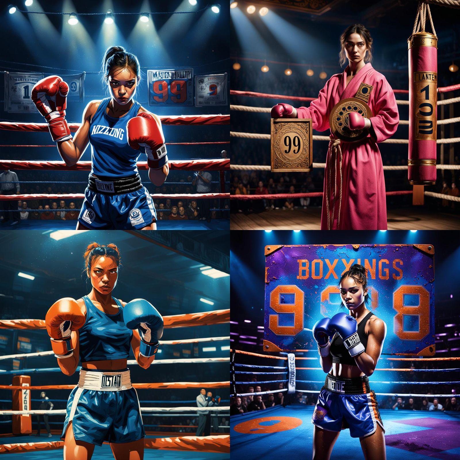 Girl in Boxing Ring Holding Number 9 Sign