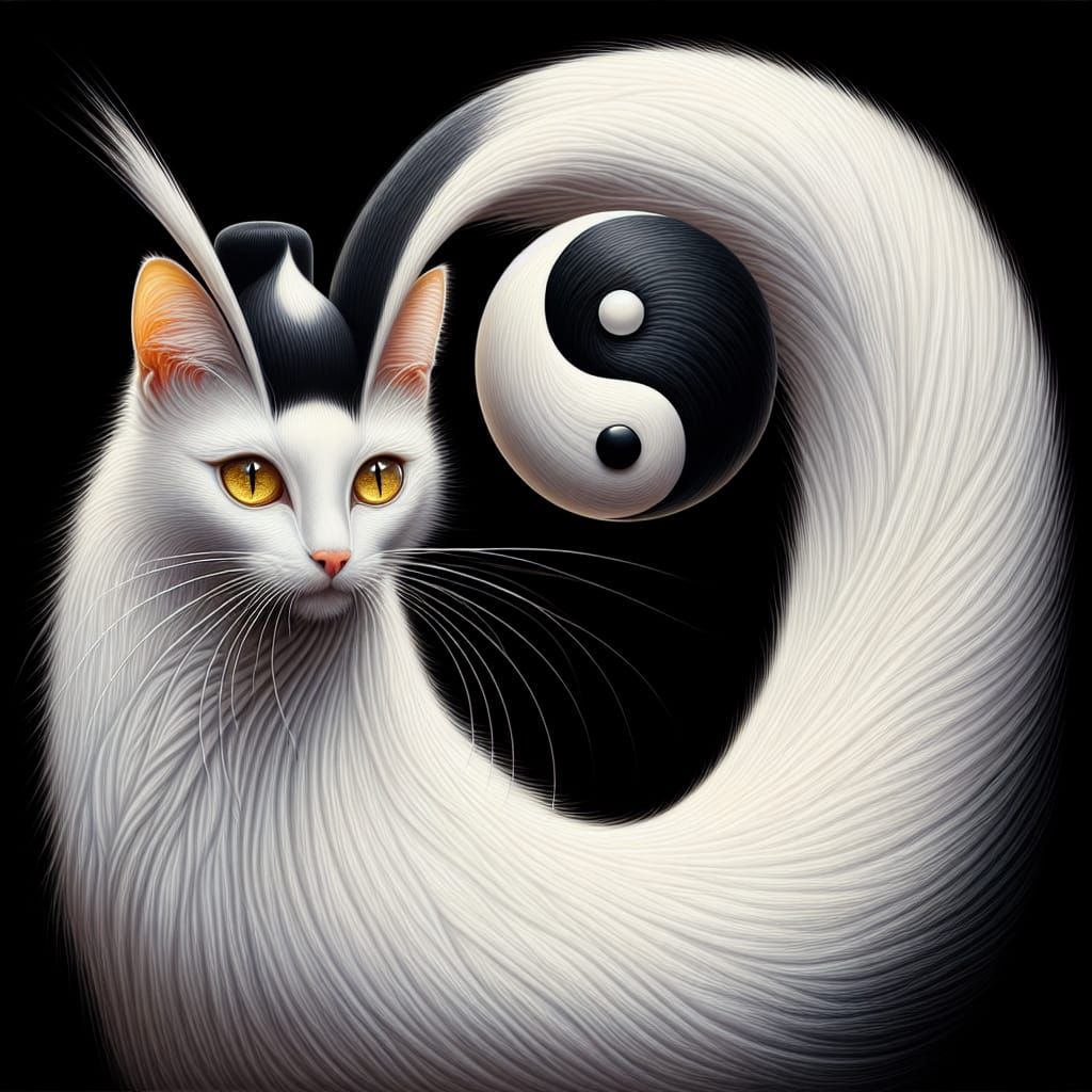 Gothic Hyperrealistic Cat in Yin-Yang Balance