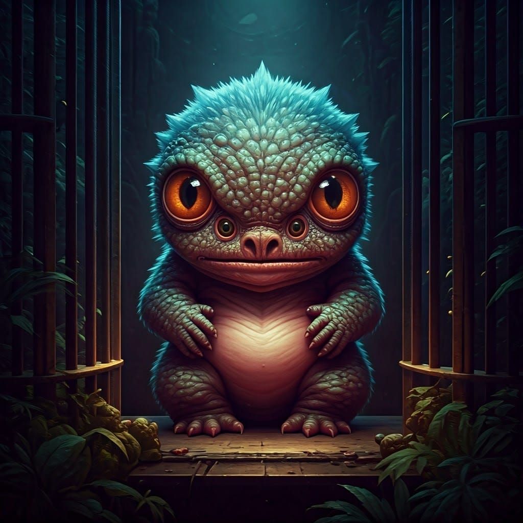Baby Monsters Trapped: Detailed Fantasy Concept Art