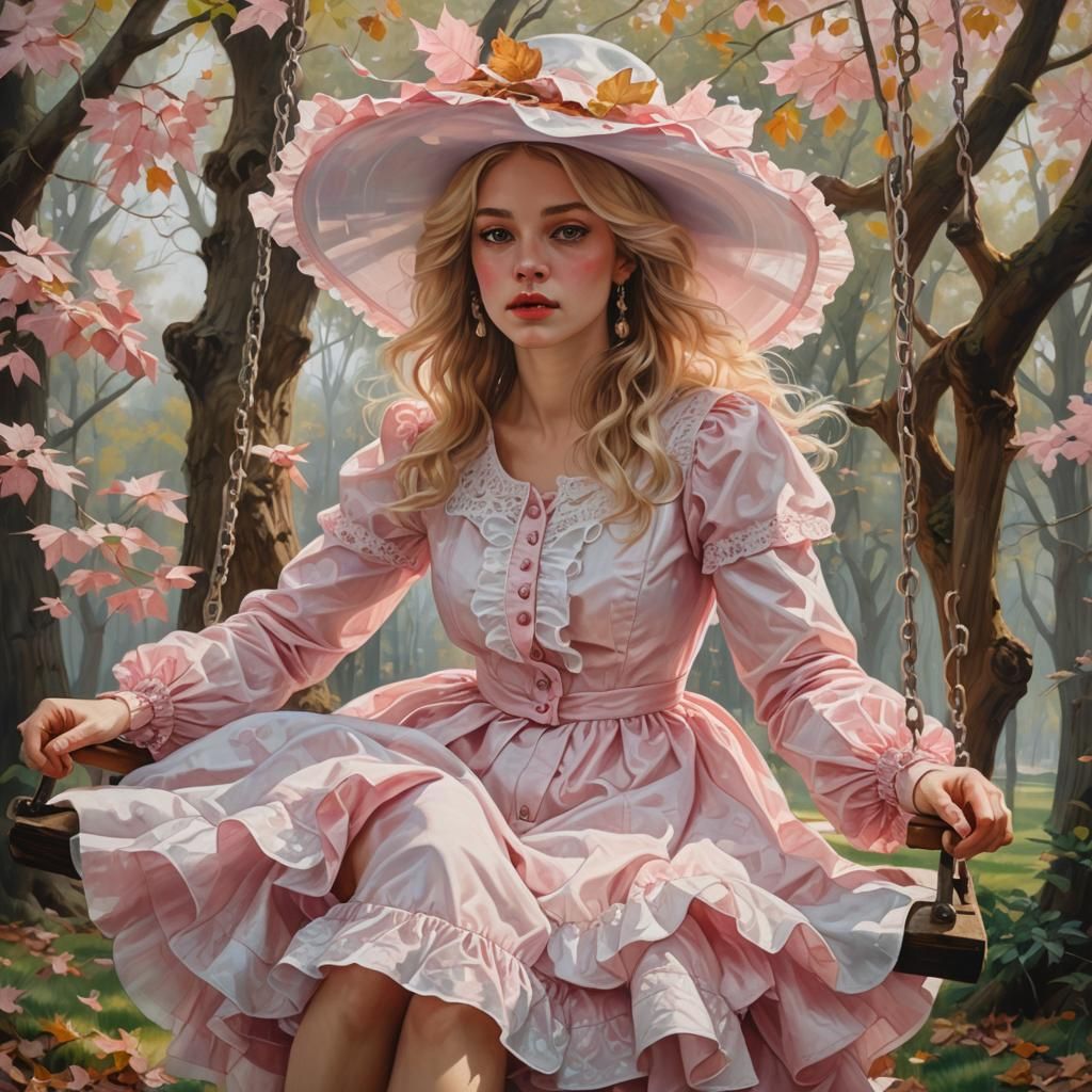 Girl on Swing in Baroque Art Style