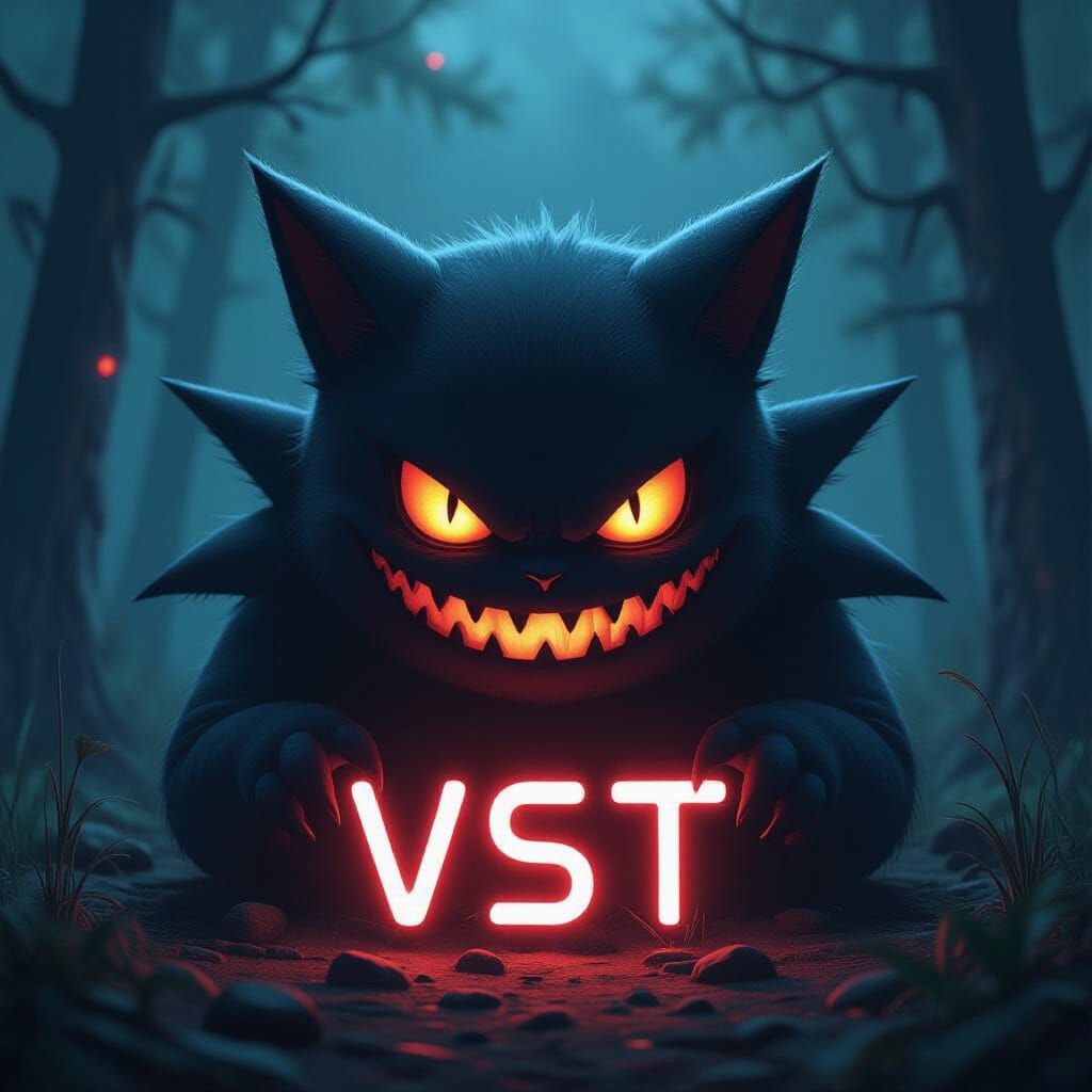 Dark Gengar with Neon VST Title in Giger Style