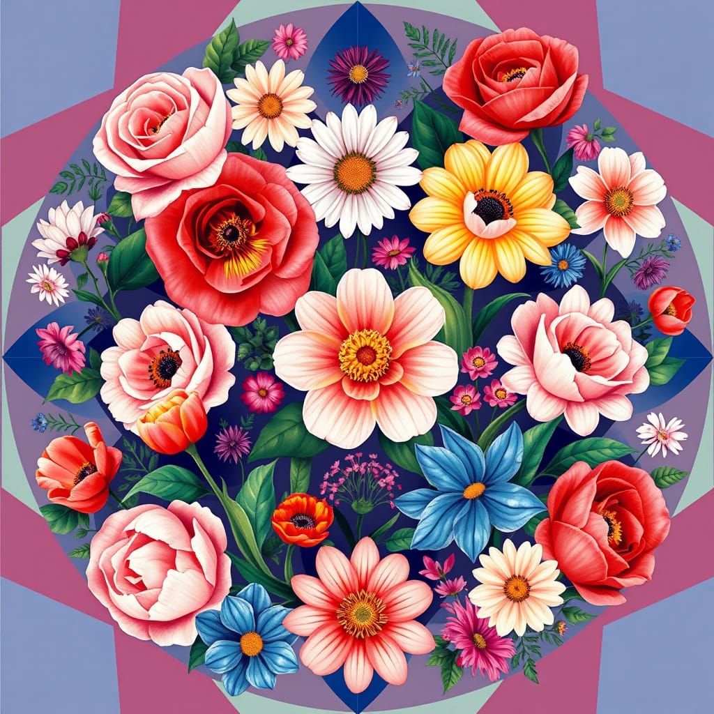 Geometric Circle Bursting with Kaleidoscope Flowers