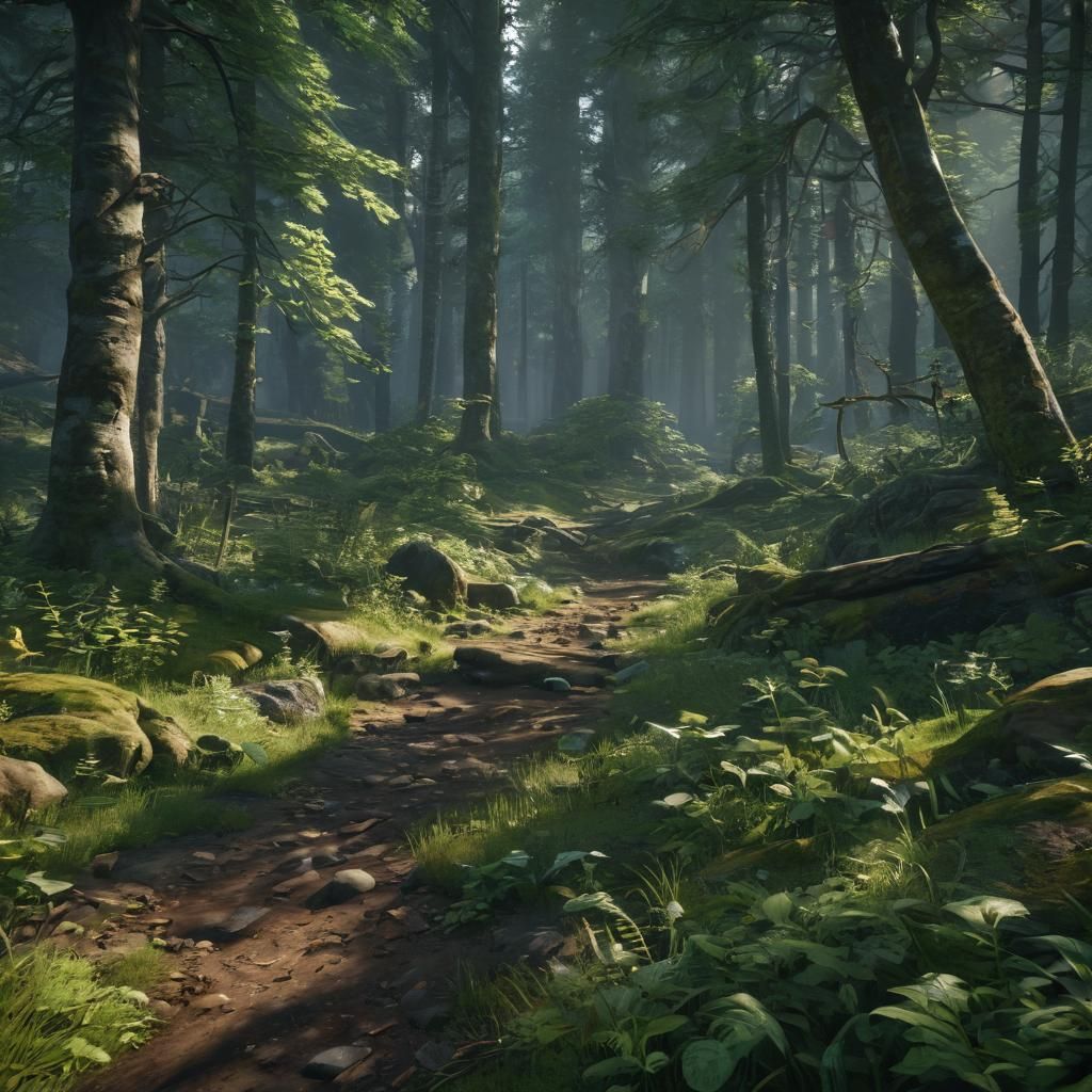 Epic Forest Scene in 3D Game Cinematic Style