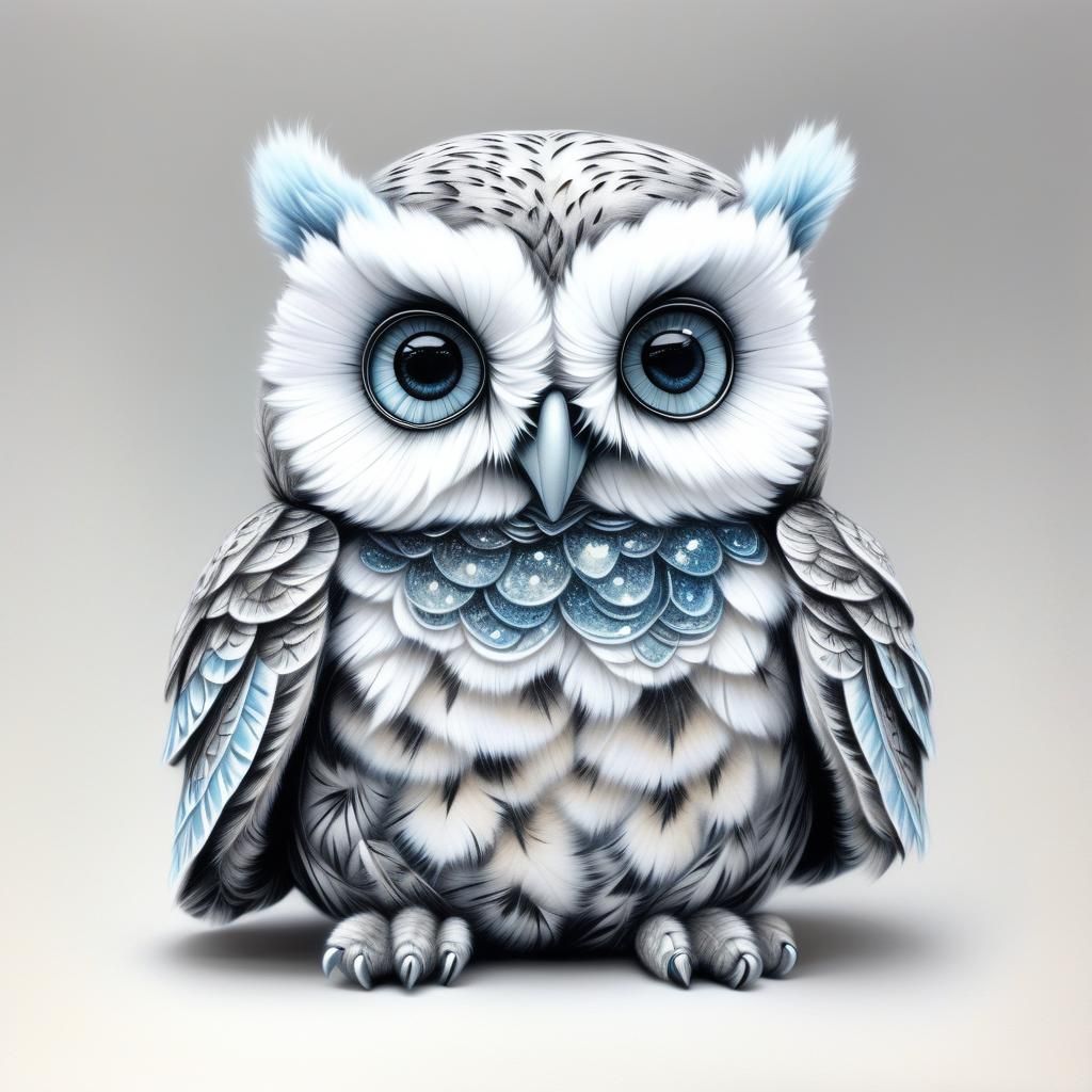 Adorable Owl Plushie in Hyperdetailed Charcoal Drawing