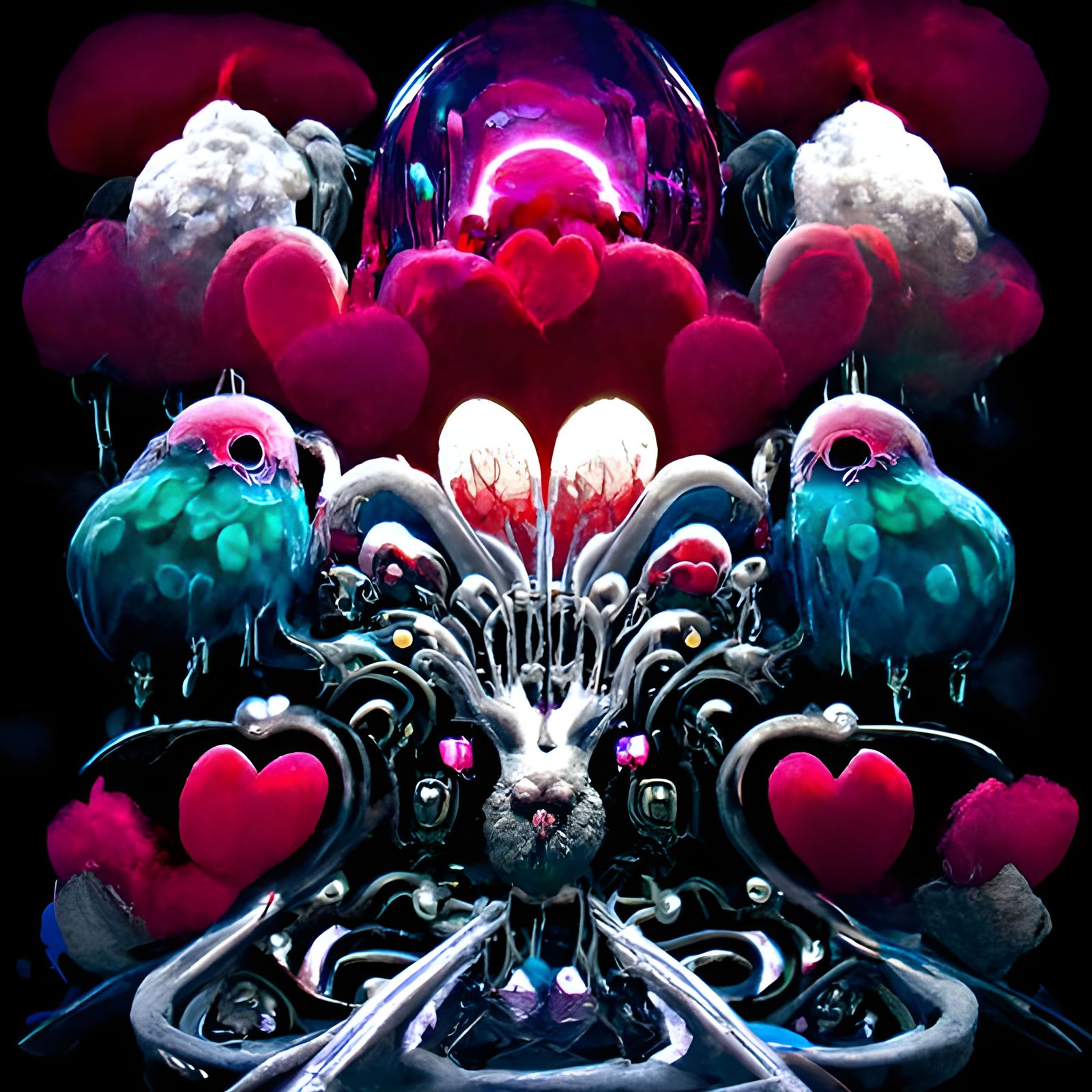 Psychedelic Fractal Hearts in Glass Bubbles