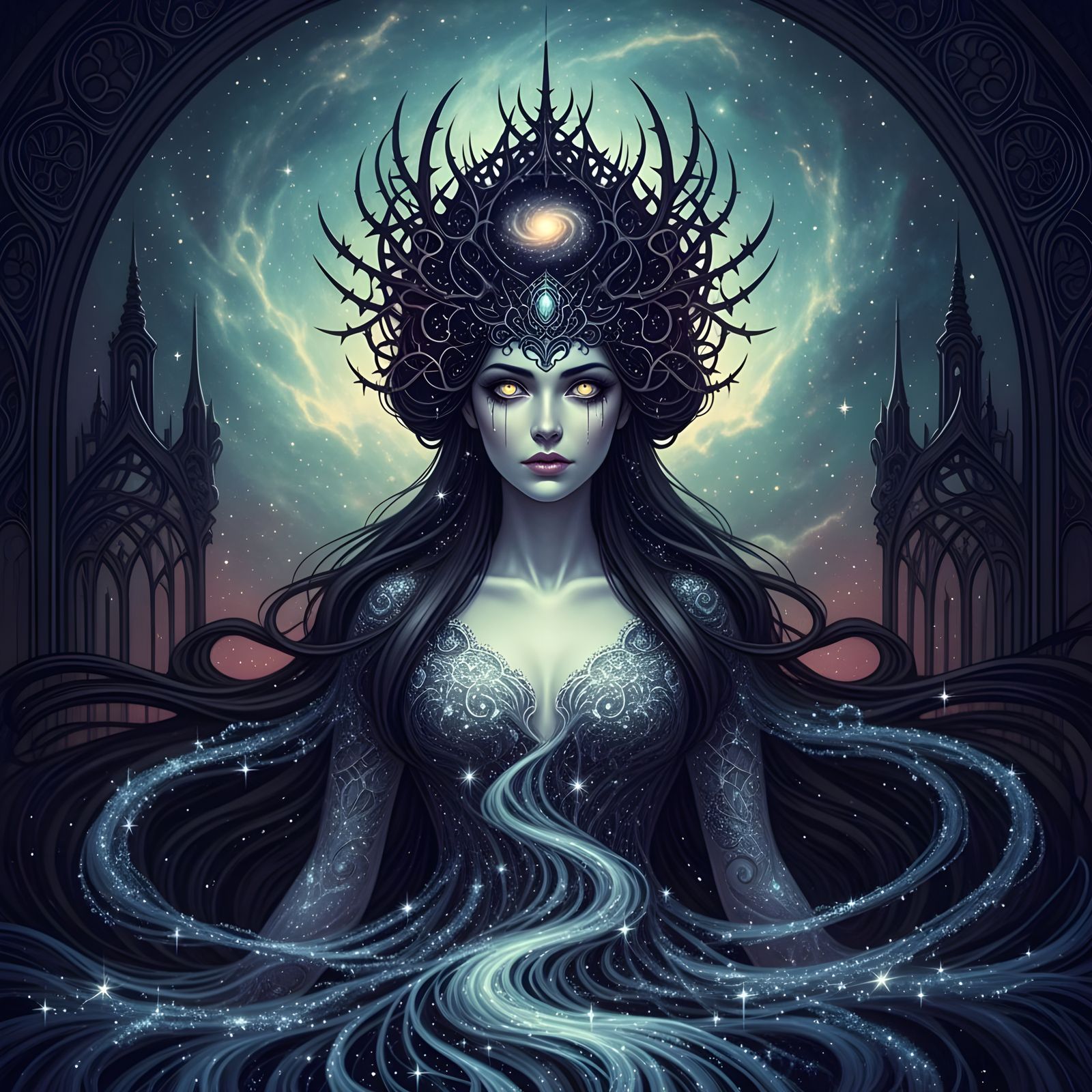 Nebula Goddess in Gothic Art Style