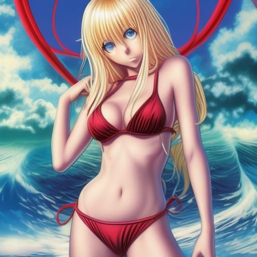 Blonde Manga Girl in Bikini, Comic Book Art