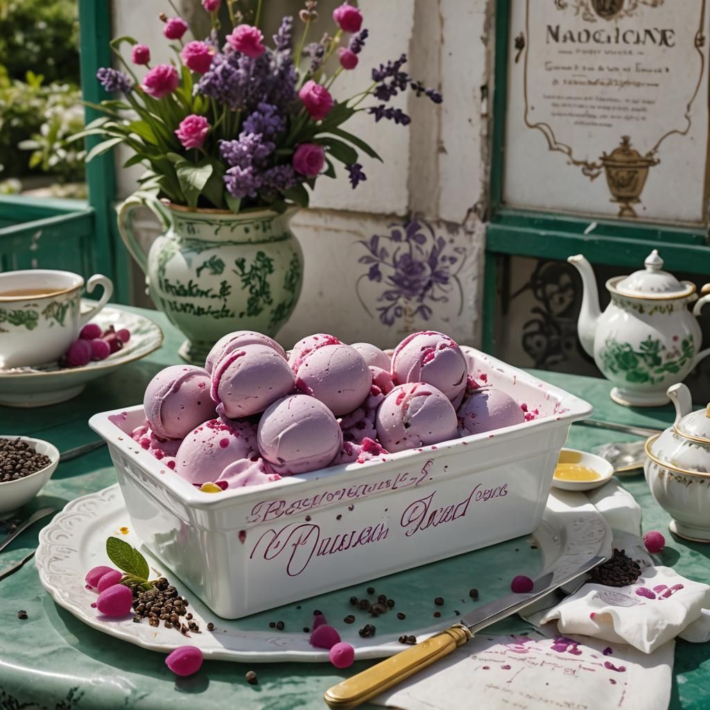 Lavender Ice Cream Overflowing on French Patio