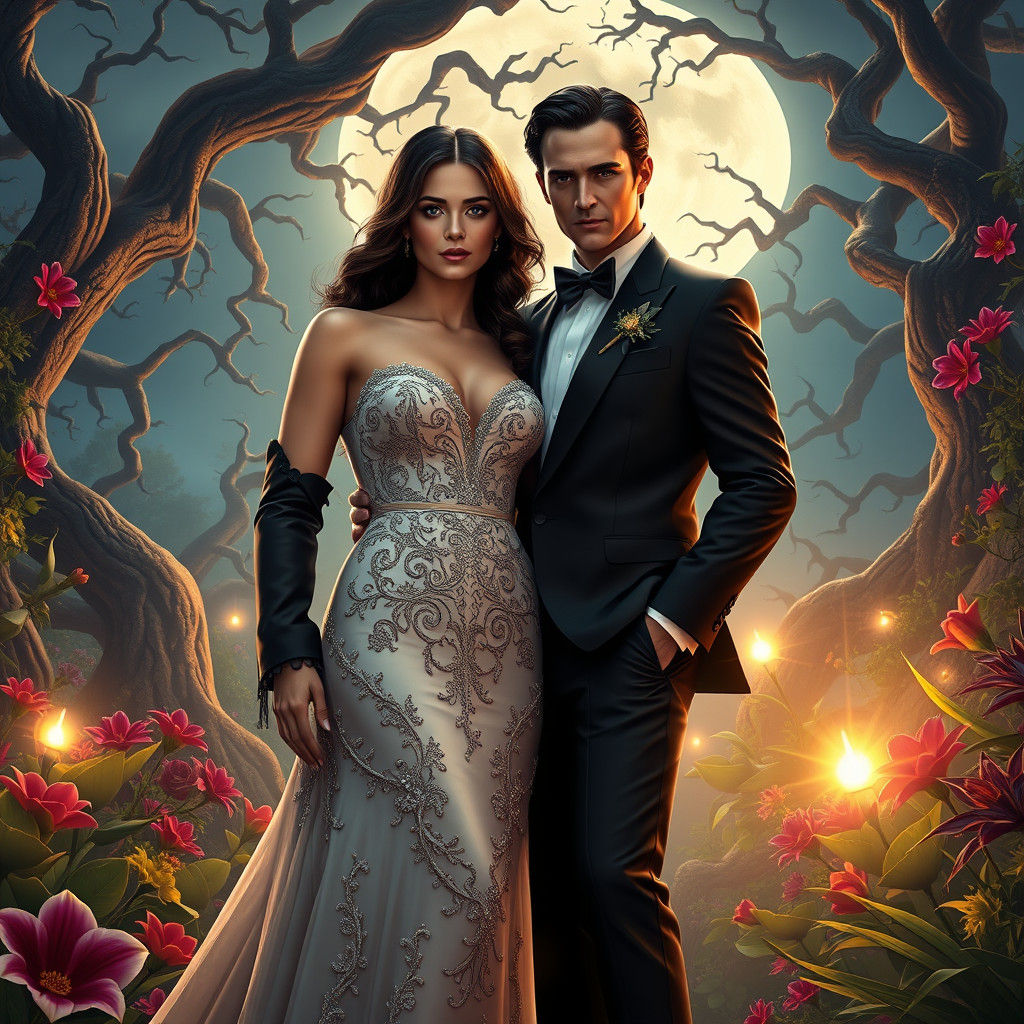 Bruce Wayne and Diana Prince in Moonlit Garden