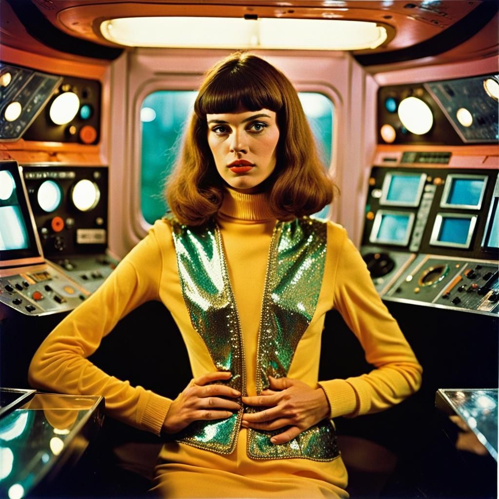 Enigmatic Researcher in Retro-Futuristic Spaceship