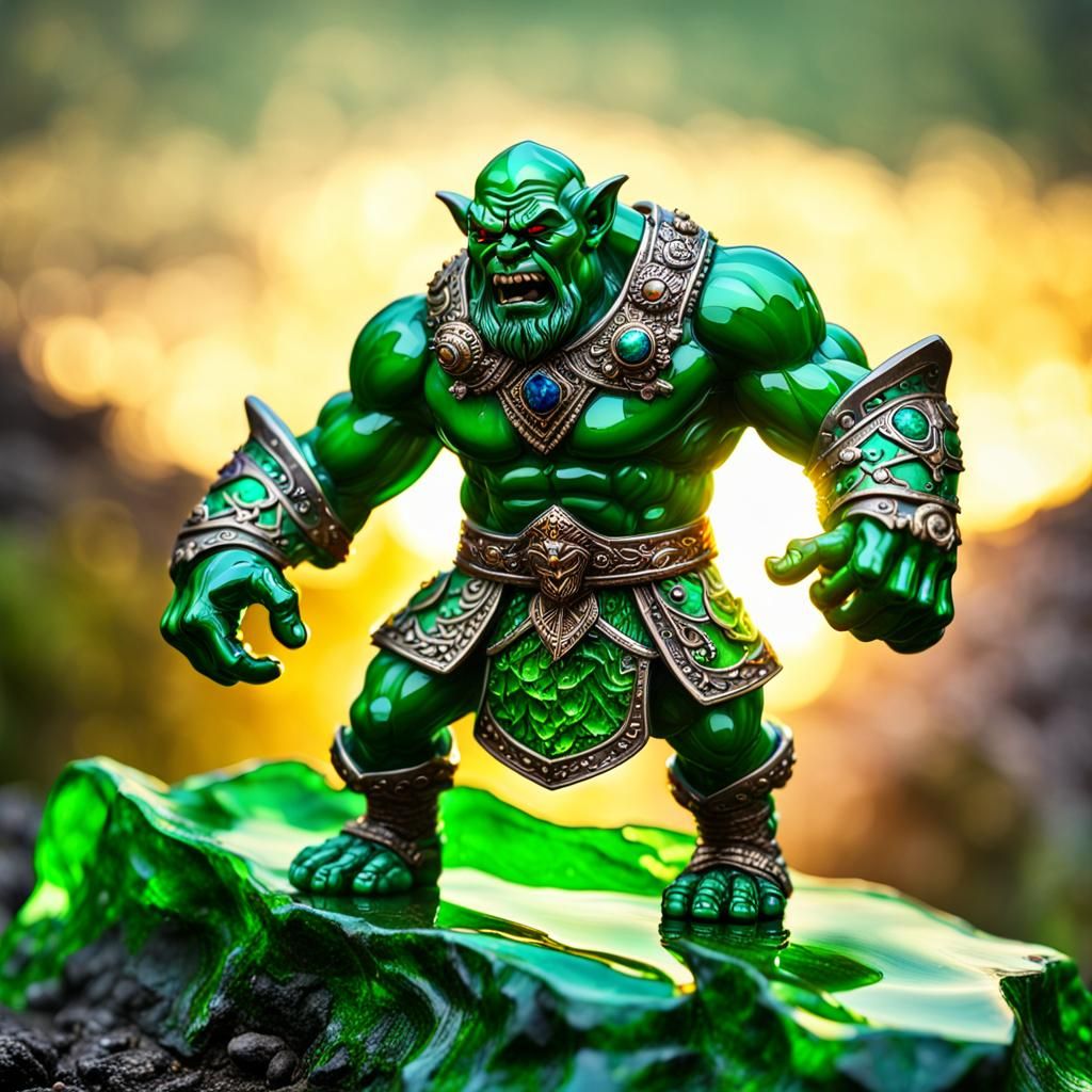 Enameled Glass Orc Figurine in Jewel Forest
