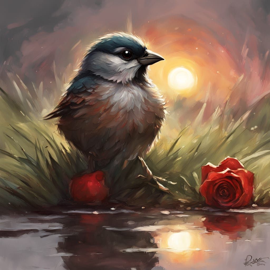 Sparrow with Rose and Envelope: Matte Painting