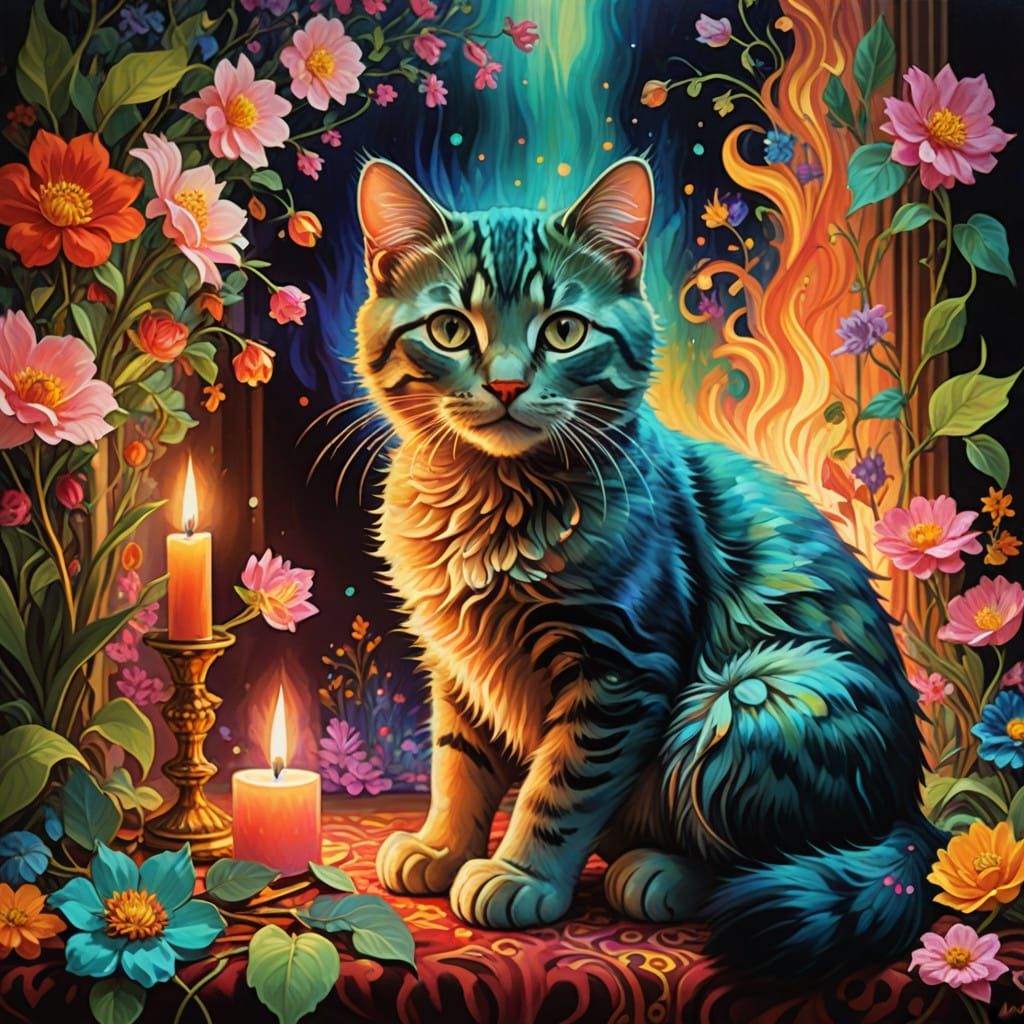 Adorable Kitten in Cozy Hearth Scene