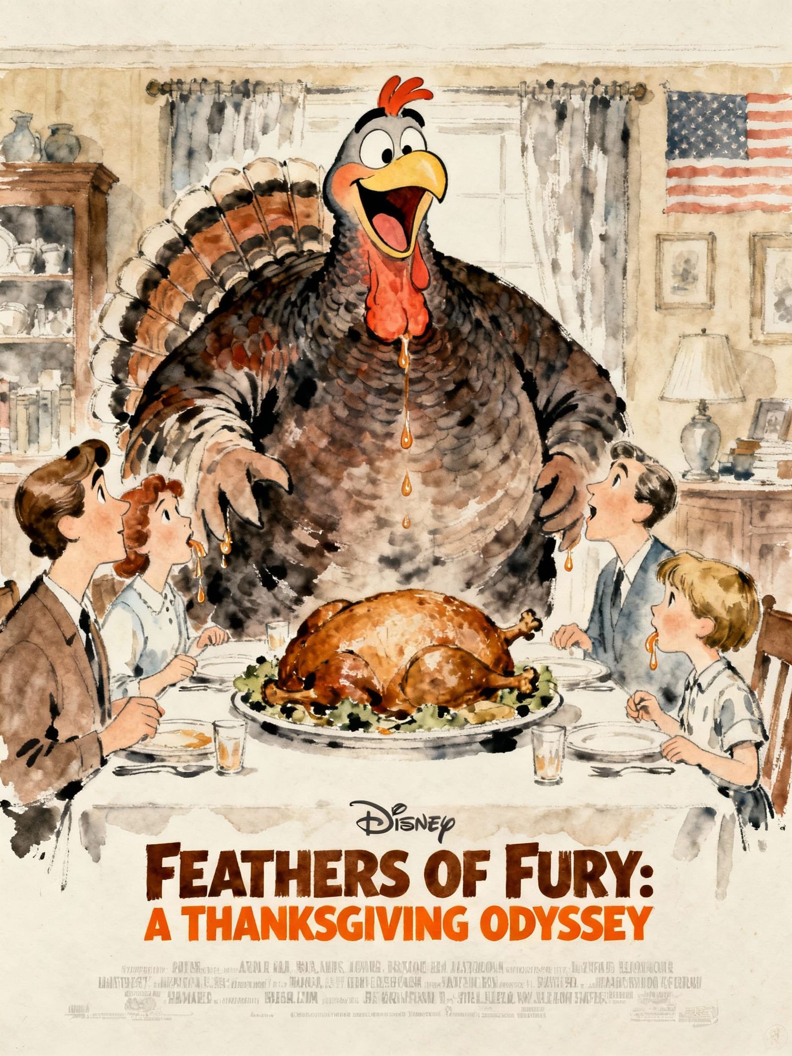 Pixar Style Turkey Movie Poster for Thanksgiving