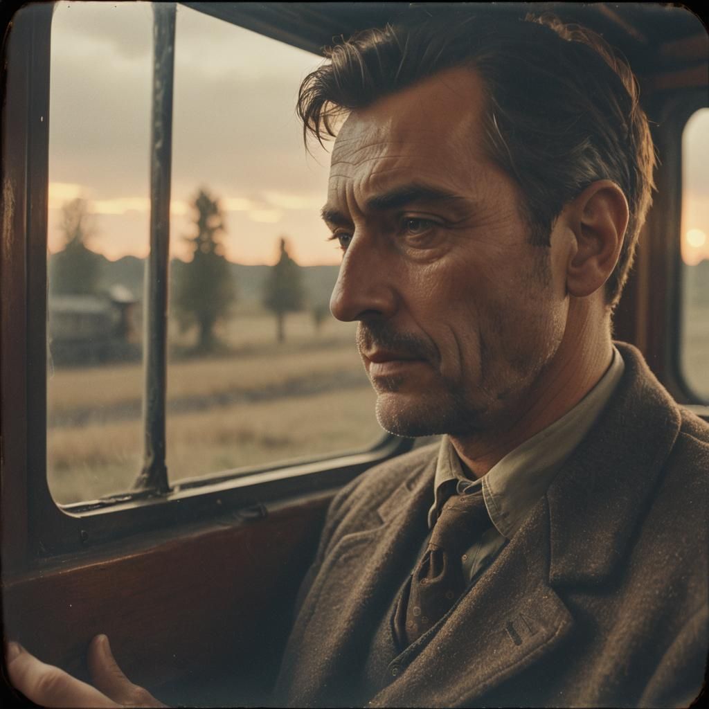 Man Watches Train Depart in Film Noir Style