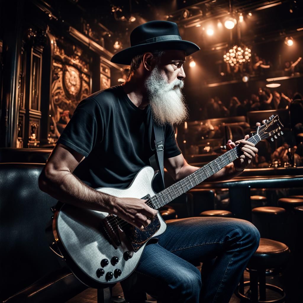 Nightclub Guitarist in Hyperrealistic Style