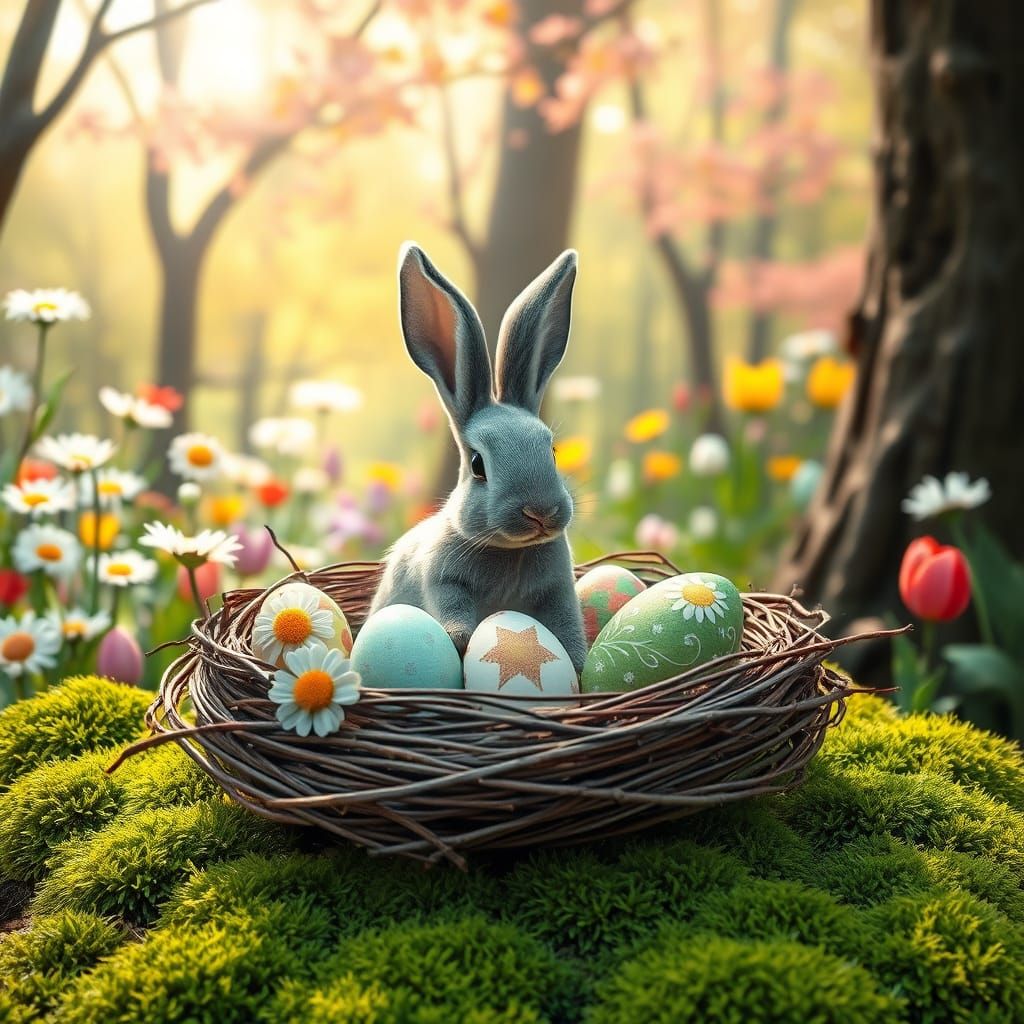 Whimsical Easter Scene in Watercolor Style