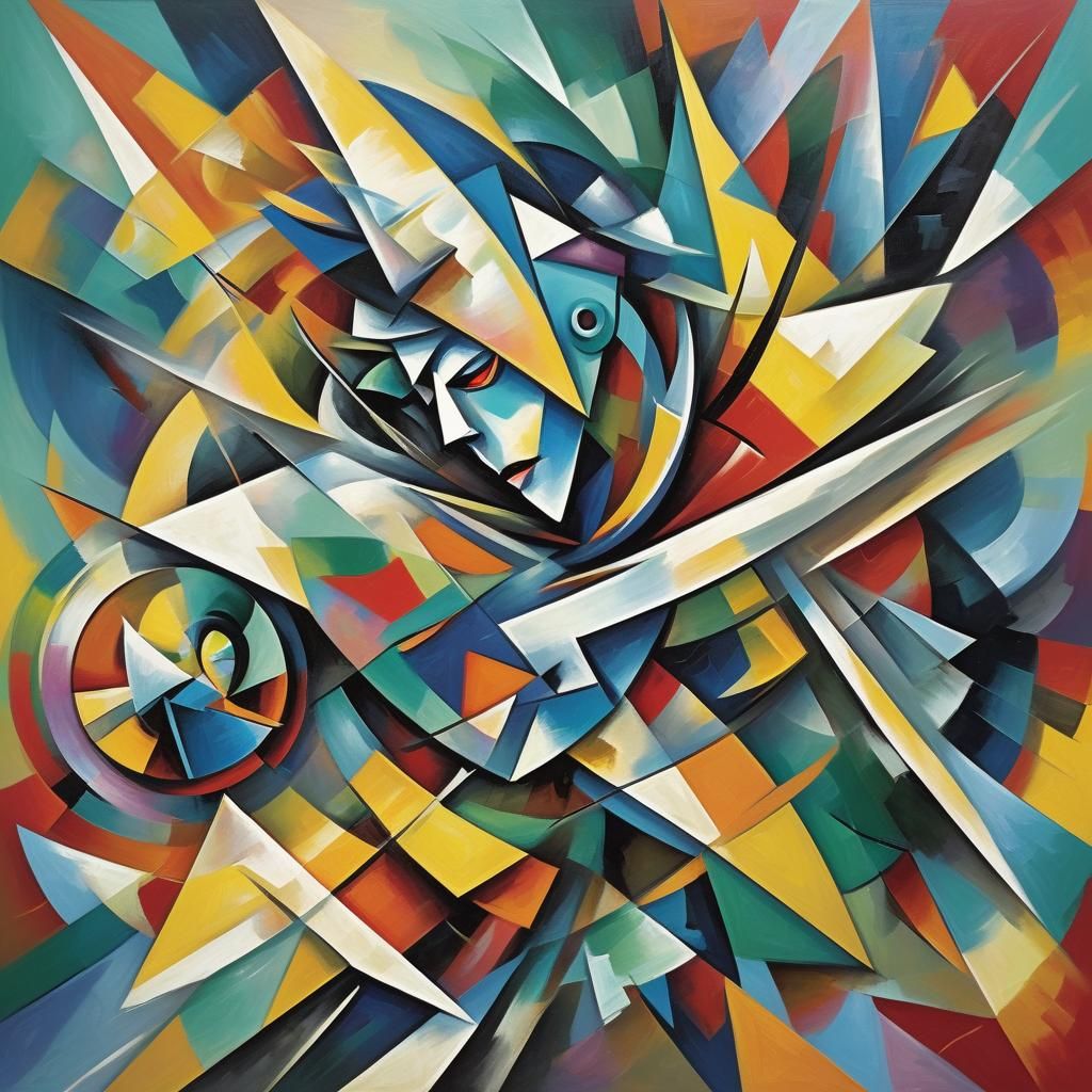 Dynamic Abstract Cubism: Fragmented Figure in Motion
