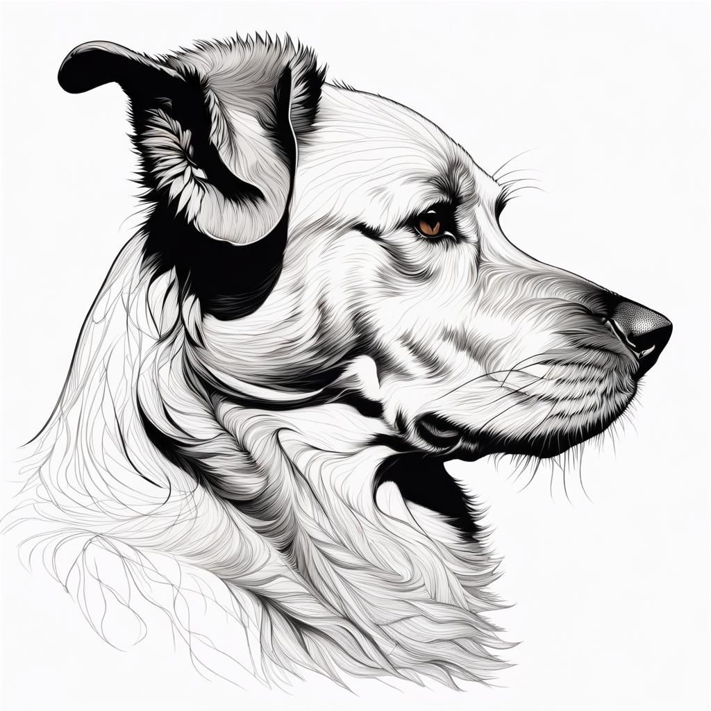 Detailed Line Art of Dog Head Profile