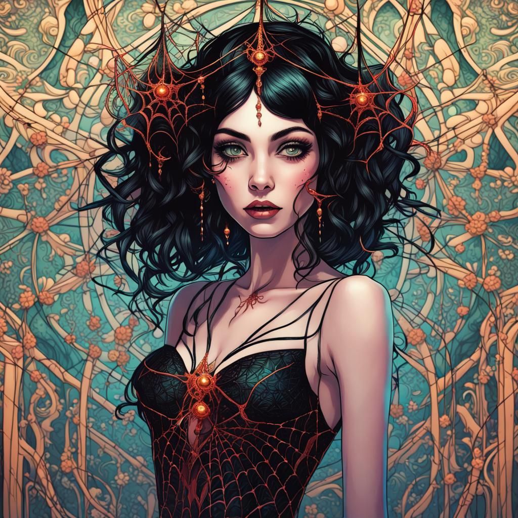 Spider Queen Portrait in Tim Burton Style