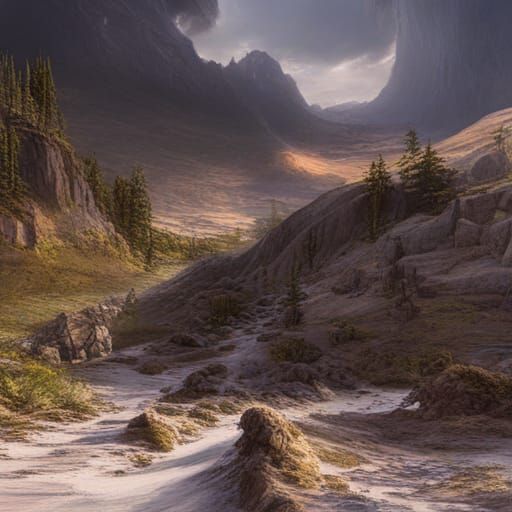 Majestic Mountain Paths in Digital Art Style