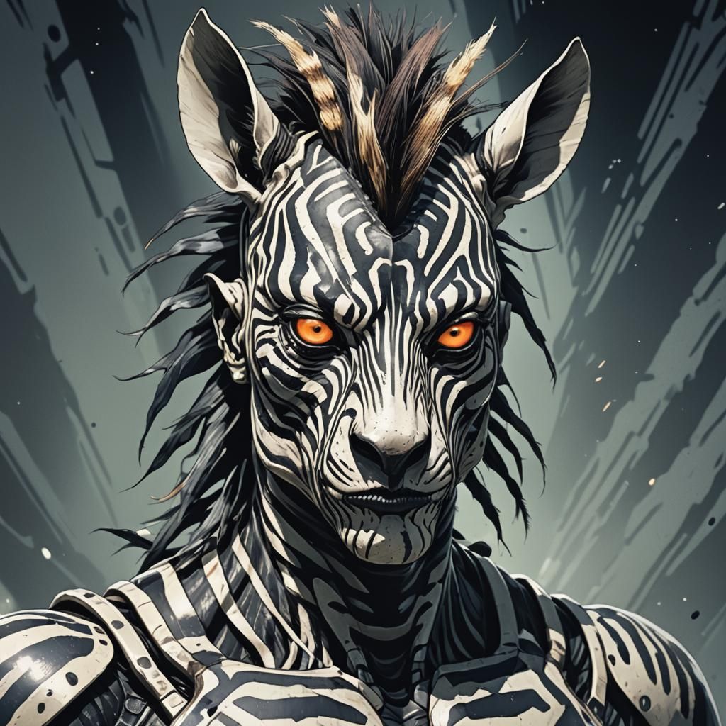 Zebra Alien Hybrid Portrait in Manga Anime Style