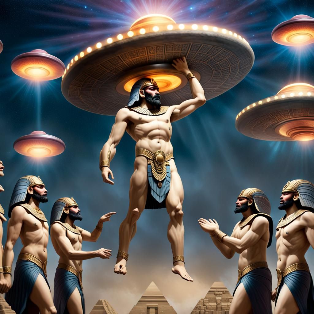 Epic Gilgamesh Battle: Anunnaki Giants in Oil Painting
