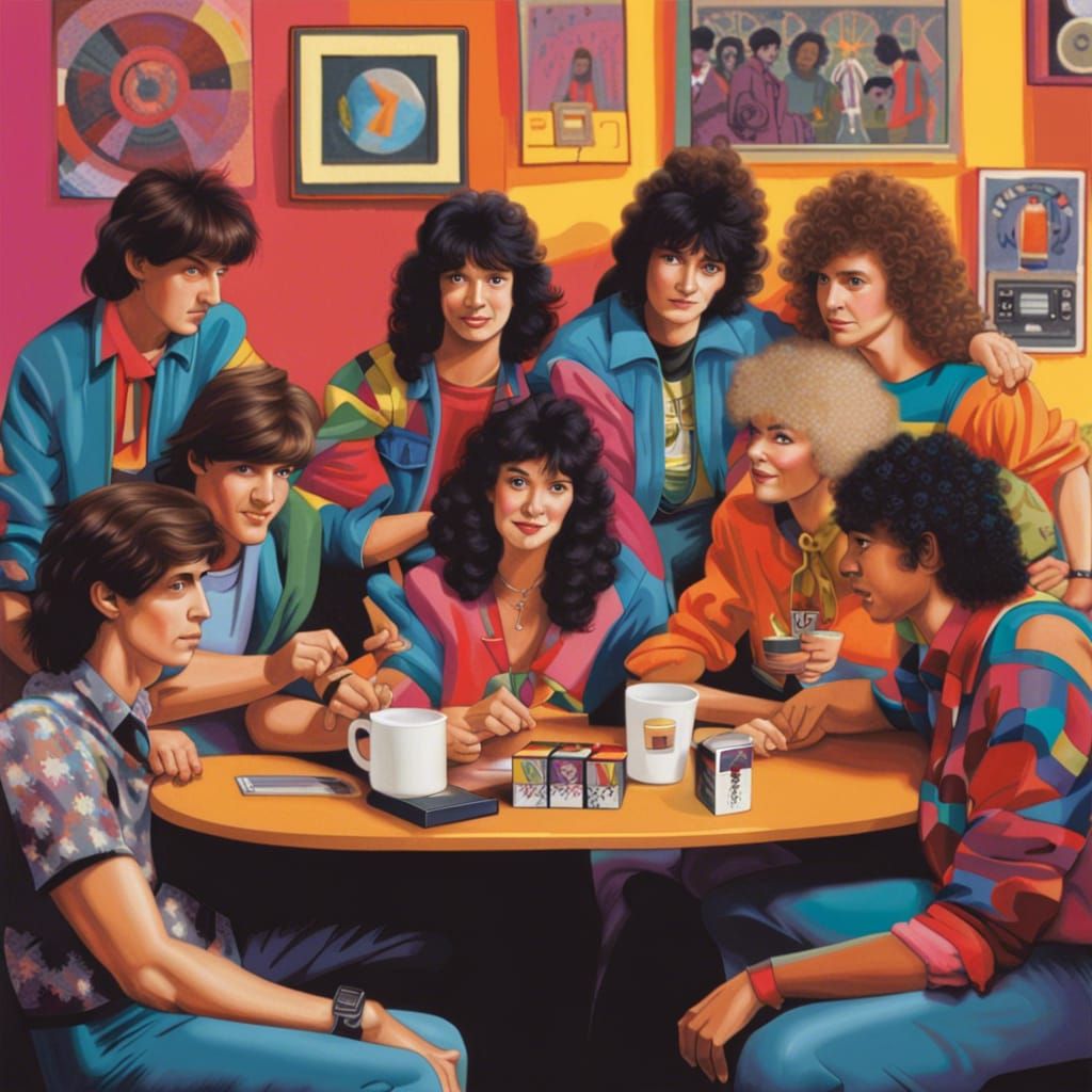Friends Solving a Rubik's Cube in the 1980s