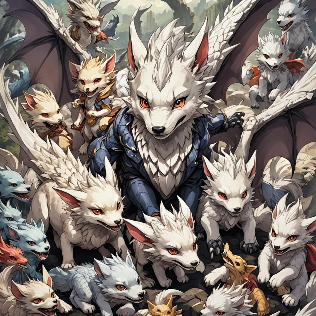 Anime Style Baby Dragon-Wolf Artwork