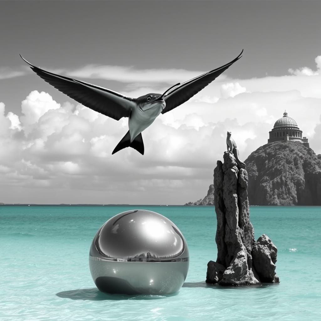 Flying Fish Over Water in Black and White