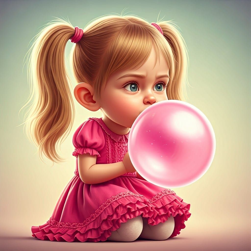 Ultra Realistic 3D Caricature of a 3-Year-Old Girl Blowing a...