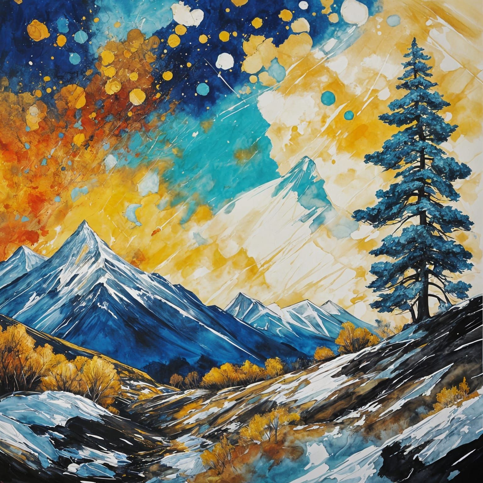 Geometric Japanese Landscape in Kaleidoscope Art Style