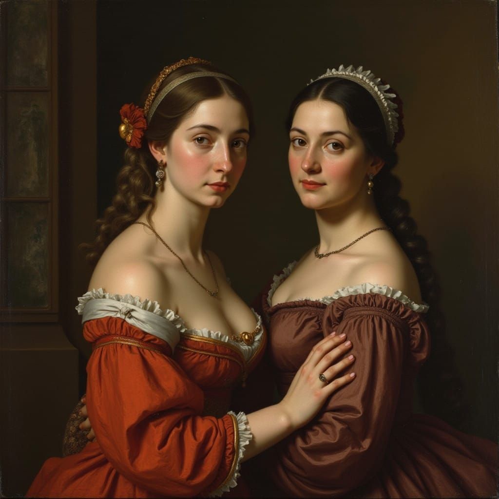 Two Elegant Spanish Ladies in Murillo's Style