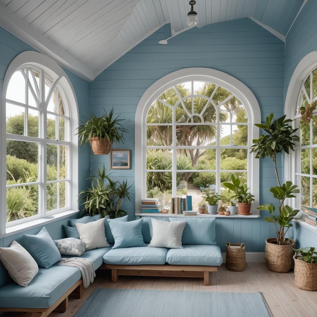 Serene Beach Cabin Interior with Sea View