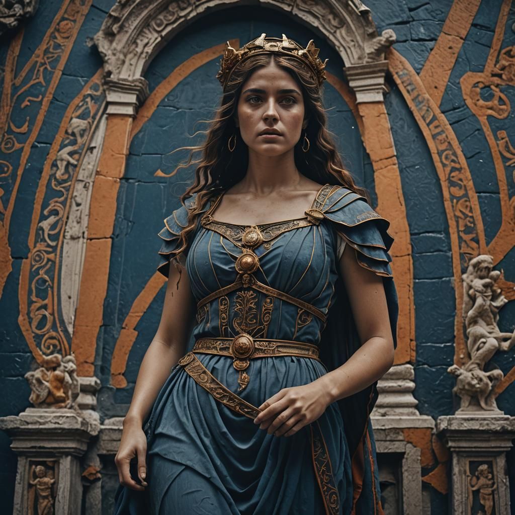 Holy Roman Maiden in Dark Blue and Orange