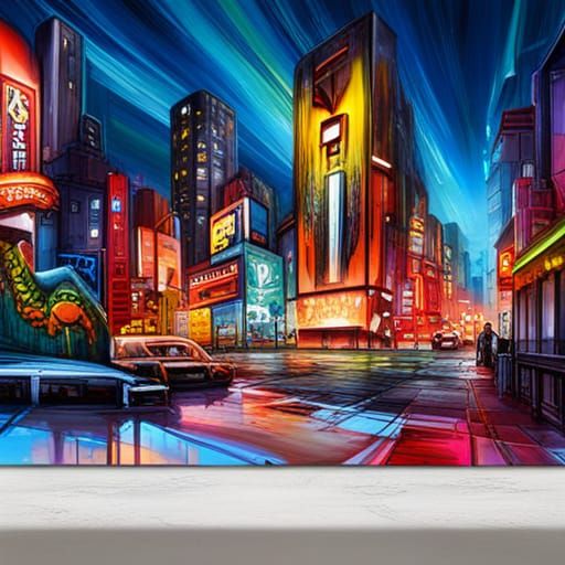 Futuristic Neon Cityscape Graffiti Art