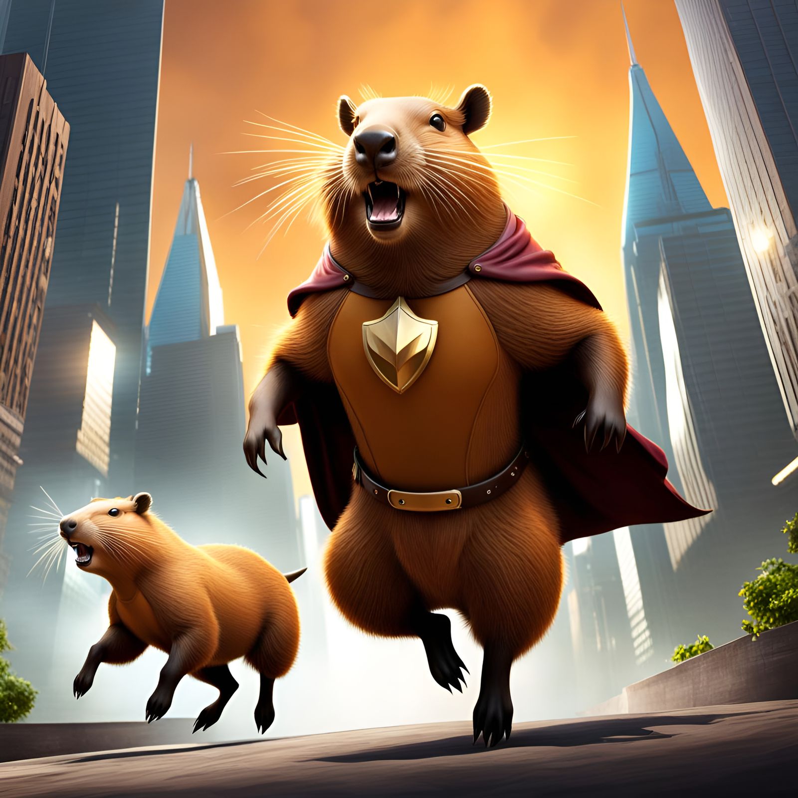 Flying Capybara Superhero in Comic Book Style