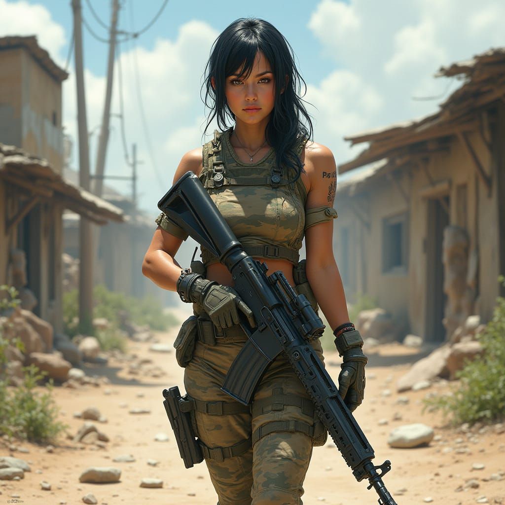 Hyper-Realistic Female Soldier in Tactical Gear Standing in ...